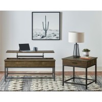 Byers Black Coffee Table with Hidden Storage Brown Oak and Sandy Black