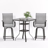 Udpatio Patio Swivel Bar Stools Set Of 3 Outdoor Bar Height Chairs And Table All Weather High Back And Armrest Rocking Stools