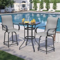 Udpatio Patio Swivel Bar Stools Set Of 3 Outdoor Bar Height Chairs And Table All Weather High Back And Armrest Rocking Stools