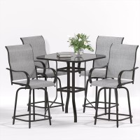 Udpatio Patio Swivel Bar Stools Set Of 5 Outdoor Bar Heigt Chairs And Table All Weather High Back And Armrest Rocking Stools