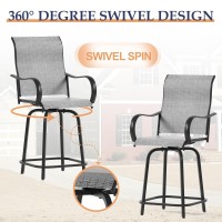 Udpatio Patio Swivel Bar Stools Set Of 5 Outdoor Bar Heigt Chairs And Table All Weather High Back And Armrest Rocking Stools