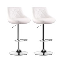 Guoddm 2 Pcs Bar Stools - Counter 360 Swivel Barstools, Adjustable Height 30-60Cm Gold Plated Bar Chairs, Breakfast Dining Stools With Pu Leather Seat, For Cafe / Kitchen / Home ( Color : White )