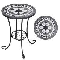 Vipush Mosaic Outdoor Side Table 14 Round Folding End Table Patio Accent Table Indoor Plant Stand For Living Room Geramic Ta