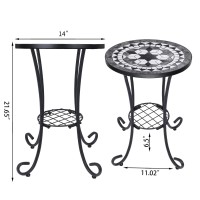 Vipush Mosaic Outdoor Side Table 14 Round Folding End Table Patio Accent Table Indoor Plant Stand For Living Room Geramic Ta