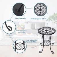 Vipush Mosaic Outdoor Side Table 14 Round Folding End Table Patio Accent Table Indoor Plant Stand For Living Room Geramic Ta