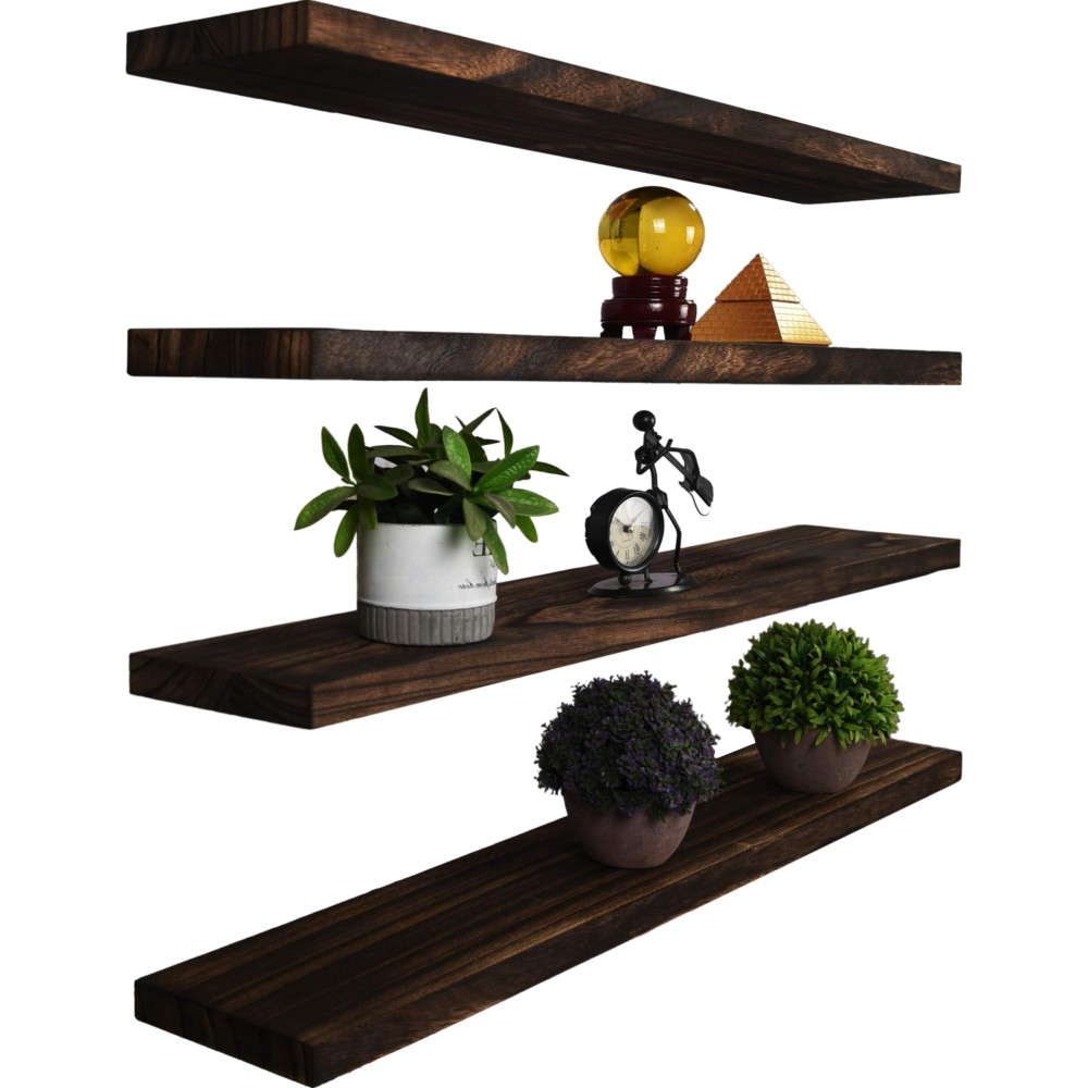 Yywuojj Wood Floating Shelves For Wall Decor Rustic Wall Shelves For Bedroom Bathroom Kitchen Living Room Set Of 4 Walnut 36 I