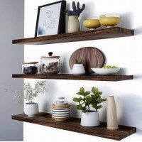 Yywuojj Wood Floating Shelves For Wall Decor Rustic Wall Shelves For Bedroom Bathroom Kitchen Living Room Set Of 4 Walnut 36 I