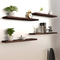 Yywuojj Wood Floating Shelves For Wall Decor Rustic Wall Shelves For Bedroom Bathroom Kitchen Living Room Set Of 4 Walnut 36 I