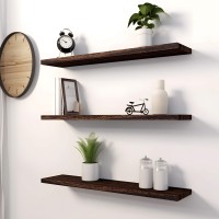 Yywuojj Wood Floating Shelves For Wall Decor Rustic Wall Shelves For Bedroom Bathroom Kitchen Living Room Set Of 4 Walnut 36 I