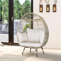 Tangkula Pe Wicker Egg Chair, Patiojoy Oversized Indoor Outdoor Patio Lounge Chair With Cushions And Pillows, Steel Frame Basket Chair For Garden, Deck, Balcony, Living Room (Light Brown)