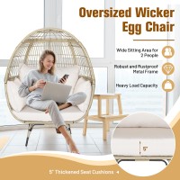 Tangkula Pe Wicker Egg Chair, Patiojoy Oversized Indoor Outdoor Patio Lounge Chair With Cushions And Pillows, Steel Frame Basket Chair For Garden, Deck, Balcony, Living Room (Light Brown)