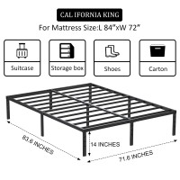 Aldrich 14 Inch Metal California King Size Bed Frame Double Black Basic Steel Slats Cali Platform Easy Assembly Heavy Duty No