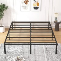 Aldrich 14 Inch Metal California King Size Bed Frame Double Black Basic Steel Slats Cali Platform Easy Assembly Heavy Duty No