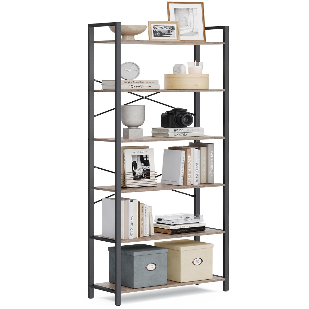 Vasagle 6-Tier Tall Bookshelf, Large Bookcase With Steel Frame, Deep Book Shelf For Living Room, Home Office, Study, 11.8 X 31.5 X 73.2 Inches, Industrial Style, Greige And Black Ulls082B02