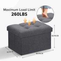 Linmagco Small Storage Ottoman Stool Foot Rest Stool Under Desk Stool Short Folding Ottoman Linen Cloth Dark Gray 16X12X12In