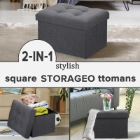 Linmagco Small Storage Ottoman Stool Foot Rest Stool Under Desk Stool Short Folding Ottoman Linen Cloth Dark Gray 16X12X12In