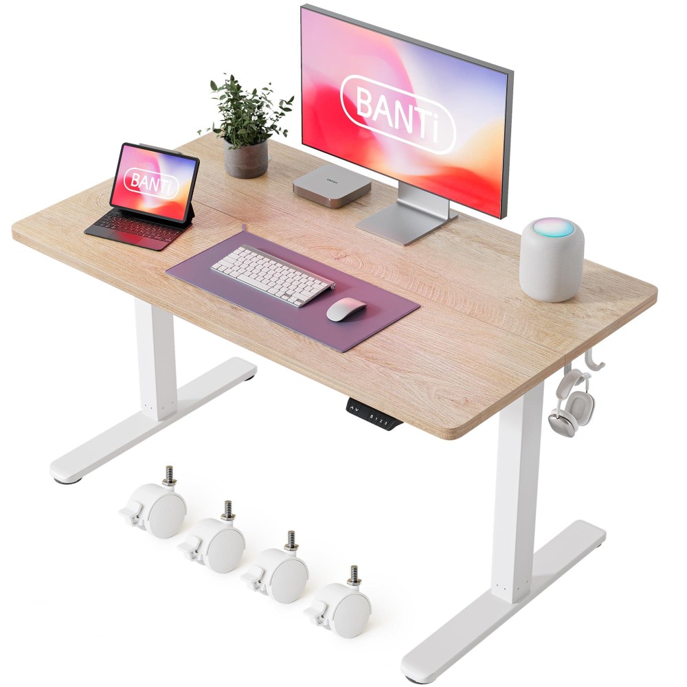 Banti 40'' Standing Desk, Electric Stand Up Height Adjustable Home Office Table, Sit Stand Desk With Splice Board, Maple