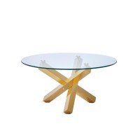 Best Master Furniture Tracy 36 Round Tempered Glass Coffee Table in Gold