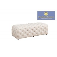 Best Master Furniture Parisa 53 Rectangular Tufted Linen Ottoman in Beige