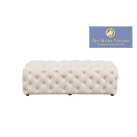 Best Master Furniture Parisa 53 Rectangular Tufted Linen Ottoman in Beige