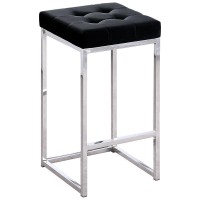 Jersey Black Velvet Counter Height Stool in Silver Set of 2