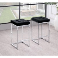 Jersey Black Velvet Counter Height Stool in Silver Set of 2