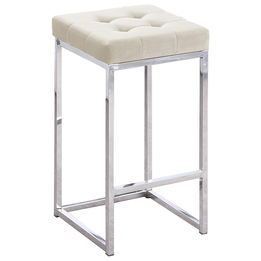 Jersey Cream Velvet Counter Height Stool in Silver Set of 2