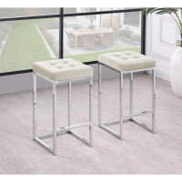 Jersey Cream Velvet Counter Height Stool in Silver Set of 2