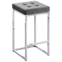 Jersey Gray Velvet Counter Height Stool in Silver Set of 2