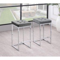 Jersey Gray Velvet Counter Height Stool in Silver Set of 2