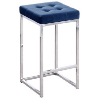 Jersey Blue Velvet Counter Height Stool in Silver Set of 2