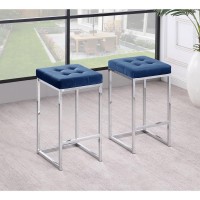 Jersey Blue Velvet Counter Height Stool in Silver Set of 2