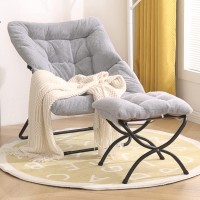 Tiita Saucer Chair With Ottoman, Soft Faux Fur Oversized Folding Accent Chair,Lounge Lazy Chair, Metal Frame Moon Chair For Bedroom, Living Room, Dorm Rooms, Garden And Courtyard