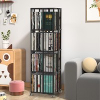 Huhote Rotating Bookcase Black 4 Tiers Metal Bookshelf, 360Cubic Bookshelf For Small Space With Storage And Creative Multi-Layer Shelves,Magazine&Books For Bedroom Living Room Study And Office