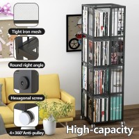 Huhote Rotating Bookcase Black 4 Tiers Metal Bookshelf, 360Cubic Bookshelf For Small Space With Storage And Creative Multi-Layer Shelves,Magazine&Books For Bedroom Living Room Study And Office