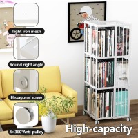 Huhote Rotating Bookcase White 4 Tiers Metal Bookshelf Large Capacity For Small Space With Storage And Creative Multi-Layer Shelves,Magazine&Books For Bedroom Living Room Study And Office