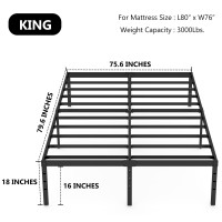 Hobinche 18 Inch Metal King Size Bed Frame No Box Spring Needed Easy Assembly Heavy Duty Noise Free Narrow Bedframes Double