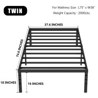 Hobinche 18 Inch Metal Twin Bed Frame No Box Spring Needed Easy Assembly Heavy Duty Noise Free Narrow Bedframes Single Black