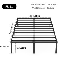 Hobinche 18 Inch Metal Full Size Bed Frame No Box Spring Needed Easy Assembly Heavy Duty Noise Free Narrow Bedframes Double