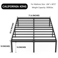 Hobinche 18 Inch Metal Cal King Size Bed Frame No Box Spring Needed Easy Assembly Heavy Duty Noise Free Narrow Bedframes Dou