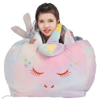 Yoweenton Unicorn Bean Bag Chair For Girls Room Decorations, Zipper Storage Beanbags For Organizing Stuffed Animals, Velvet Extra Soft Cover Only