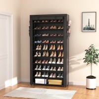 Rojasop 10 Tier Shoe Rack With Covers Large Capacity Stackable Tall Shoe Shelf Storage To 5055 Pairs Shoes And Boots Sturdy Met