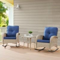 Belord Outdoor Rocking Chairs Set Of 2, Wicker Rocker Rocking Chairs For Porch, 3 Pieces Patio Furniture Sets Rocking Bistro Set With Cushions And Side Table