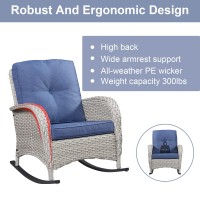 Belord Outdoor Rocking Chairs Set Of 2, Wicker Rocker Rocking Chairs For Porch, 3 Pieces Patio Furniture Sets Rocking Bistro Set With Cushions And Side Table