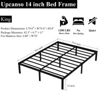 Upcanso King Bed Frame No Box Spring Needed 14 Inch Heavy Duty King Platform Bed Frame 1200Lbs Steel Slats Support Easy Assem