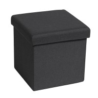 B Fsobeiialeo Storage Ottoman Cube, Linen Small Coffee Table, Foot Rest Stool Seat, Folding Toys Chest Collapsible For Kids Black 11.8