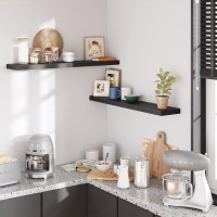 Bameos Floating Shelves Black Wall Mounted Wooden Shelves With Invisible Brackets Set Of 2 47 X 9