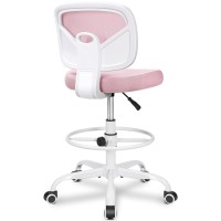 Primy Office Drafting Chair Armless, Tall Office Desk Chair Adjustable Height And Footring, Mid-Back Ergonomic Standing Desk Chair Mesh Rolling Tall Chair For Art Room, Office Or Home(Pink)