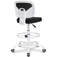 Primy Office Drafting Chair Armless, Tall Office Desk Chair Adjustable Height And Footring, Mid-Back Ergonomic Standing Desk Chair Mesh Rolling Tall Chair For Art Room, Office Or Home(White)