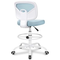 Primy Office Drafting Chair Armless, Tall Office Desk Chair Adjustable Height And Footring, Mid-Back Ergonomic Standing Desk Chair Mesh Rolling Tall Chair For Art Room, Office Or Home(Light Blue)